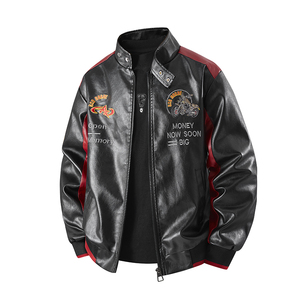 Giacca da <span class=keywords><strong>uomo</strong></span> in pelle PU con ricami pesanti, stile hip-hop europeo, da motociclista, vestibilità ampia e <span class=keywords><strong>di</strong></span> <span class=keywords><strong>tendenza</strong></span> - Product Image 1