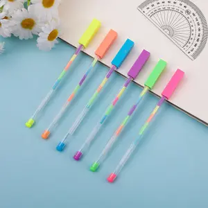 促销彩色水粉笔6色笔塑料彩色荧光笔圆珠笔
