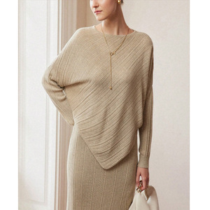 Spring Autumn Casual French Irregular Long Sleeve <strong>Viscose</strong> <strong>Top</strong> Women's Long Dress New Loose Slimming Simple Fashion Two-Piece Set - Product Image 2