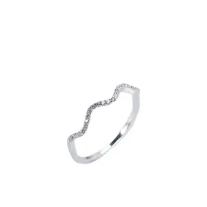 New S925 Silver Plated Platinum Wavy Ring Simple Opening Design with Japanese and Korean Diamond Setting for Anniversary