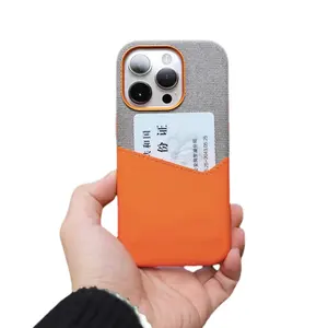 豪华配色亚麻天鹅绒和聚氨酯皮革卡座手机外壳，适用于iPhone 13 14 12 15 ProMax磁性防震外壳