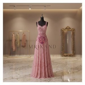 Robe longue en georgette de qualité supérieure pour femmes, ornée de pierres précieuses, élégante robe de créateur indienne pour mariage et soirée - Product Image 4