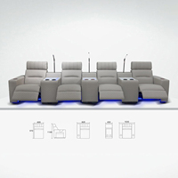 Canapé inclinable électrique moderne pour home cinéma, 4, 3 ou 2 places, avec lumières de lecture, base LED et consoles à texture marbre