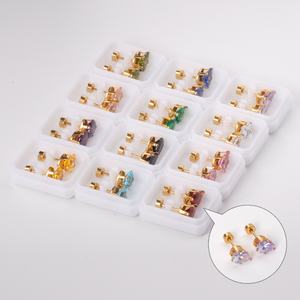 Pendientes al por mayor para bebés, aretes de metal con circonita brillante y colorida para mujer, conjuntos de aretes de acero inoxidable para niños - Product Image 2