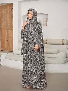 イスラムの控えめなスタイルのプリントNiqab Abaya毎日の宗教的観察ドレス女性弾性袖口付きイスラム教徒のAbaya <span class=keywords><strong>Hijab</strong></span> - Product Image 2