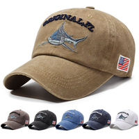 Casquette de pêche et d'extérieur en coton lavé, 6 panneaux, visière courbée, réglable, avec patch brodé 3D Marlin Fish, OEM, vente en gros, usine