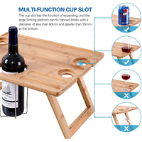 Petite Table à vin pliable en bambou pour pique-nique, pour Camping, piscine, bateau, plage, vente en gros