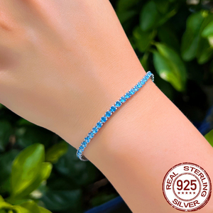 Bracciale blu chiaro regolabile in 925 reale argento Sterling Round Tennis braccialetto di nozze per le spose fidanzamento CZ <span class=keywords><strong>gioielli</strong></span> di <span class=keywords><strong>cristallo</strong></span> - Product Image 2