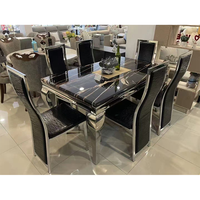 Ensemble de table à manger de luxe avec plateau en marbre, 6 places, meubles de salle à manger en métal, table à manger moderne avec chaises