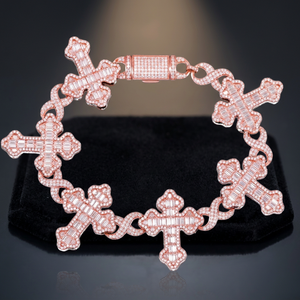 Bracelet en argent 925 plaqué or rose avec croix en moissanite taille brillant sertie griffe, chaîne à maillons religieuse pour femme, bijoux Hip Hop/Rock - Product Image 4
