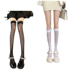 Women's Mid Calf Socks White Lace Trim Over The Knee Thin High Top Summer Jk Style Breathable Anti Slip Cotton - Product Image 5