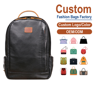 <b>Men</b>’s <b>Black</b> Pebbled <b>Leather</b> <b>Backpack</b> with Tan Accents | Factory Custom OEM/ODM for Urban & Business Brands - Product Image 1