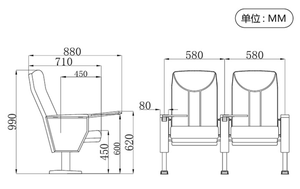 Poltrona da <span class=keywords><strong>Cinema</strong></span> Ergonomica in Tessuto Rosso e Nero con Portabicchieri per Uso in Teatri e <span class=keywords><strong>Cinema</strong></span> - Product Image 6
