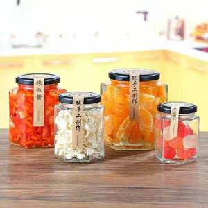 Listo para envío Venta caliente 380 ml hexagonal tarro de cristal para mermelada de miel dulces y de almacenamiento de alimentos con tornillo de metal tapa - Product Image 4