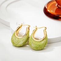 Pendientes de acero inoxidable para mujer con esmalte de colores efecto goteo de aceite y diseño de cuerno de vaca con cierre de gancho
