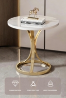 Table d'appoint moderne et durable avec plateau en pierre rond et structure en métal pour le coin du canapé du salon