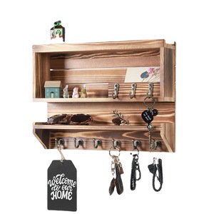 Estante de almacenamiento de madera maciza para montar en la pared, organizador de ganchos para llaves de dos capas para entrada, baño, sala de estar - Product Image 5