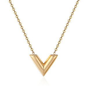 Collar de Cadena Clavícula de Acero Inoxidable Chapado en Oro de 18k, Joyería de Moda Retro, Collar con Colgante en Forma de V de Alto Pulido para Mujer - Product Image 1