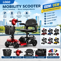 Scooter de mobilité à 4 roues en caoutchouc massif, cadre en acier, batterie au lithium, 1 vitesse, panier de rangement en plastique, phare LED, anti-collision