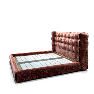<span class=keywords><strong>Lit</strong></span> plateforme double XL moderne et luxueux en pin massif, durable, pour chambre à coucher ou hôtel, avec tissu Shynell gaufré, rose doux et moelleux de qualité supérieure - Product Image 3