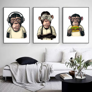 Divertido Póster de los <span class=keywords><strong>Tres</strong></span> <span class=keywords><strong>Monos</strong></span> <span class=keywords><strong>Sabios</strong></span>, Arte de Pared en Lienzo, Decoración Moderna para el Hogar, Pintura de Animales para Pared - Product Image 2