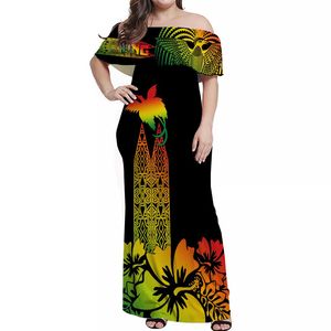 Puletasi PNG Hibiscus ชุดเดรสยาวเปิดไหล่<span class=keywords><strong>ลาย</strong></span>แบบชนเผ่าสไตล์เกาหลีชุดกระโปรงบอดี้คอนแต่งระบาย - Product Image 1