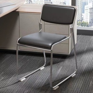 Silla de Oficina Tapizada en Negro con Base de Acero Inoxidable, Asiento Ergonómico Moderno para Oficina en Casa, Sala de Conferencias - Product Image 5