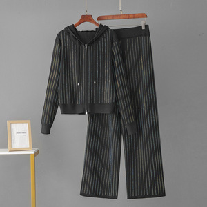 <span class=keywords><strong>Tuta</strong></span> sportiva Casual con cappuccio con paillettes maglia con cerniera Top e <span class=keywords><strong>pantaloni</strong></span> <span class=keywords><strong>larghi</strong></span> per l'autunno - Product Image 6