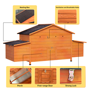 Grand poulailler en bois avec nichoir, toit imperméable, poulailler ventilé avec perchoir et plateau extractible pour un nettoyage facile - Product Image 2