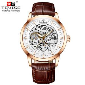 874A Ingenious Hollow Design Men Leather <b>Watch</b> Water Resistant Automatic Mechanical Stainless Back <b>Case</b> <b>Watches</b> - Product Image 4