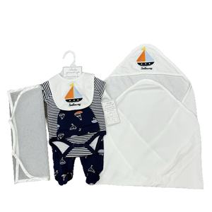नवजात शिशु 6-टुकड़ा क्रॉलिंग आउटफिट हैट त्रिकोण रोपर और बाइब के साथ सभी कपास आकस्मिक ग्रीष्मकालीन कपड़े - Product Image 5