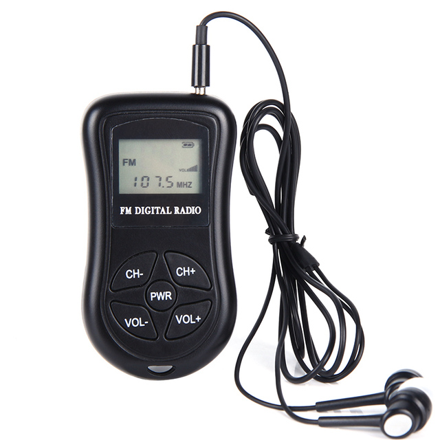 Portable Mini FM Radio, Stereo LCD Digital Display Tuning Pocket Walkmen Transistor Conference Receiver with Earphone,