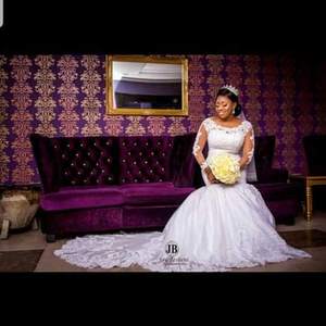 Váy cưới ren trắng tùy chỉnh sang trọng sang trọng dài tay cô dâu châu Phi vestido de noiva Plus kích thước 3D - Product Image 3