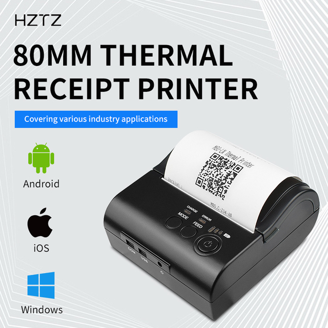 HZTZ 80mm Thermal Receipt Printer-Portable 3-Inch Bill Ticket 2000mAh Battery 203dpi Resolution USB Interface 90mm/s Print Stock