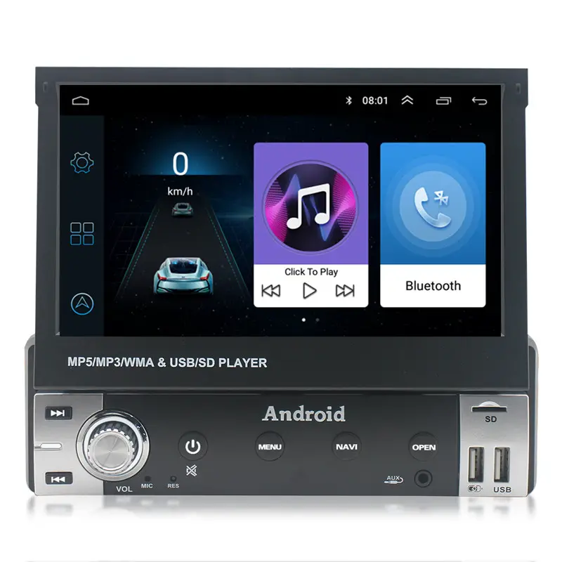 Panel retráctil automático para coche, pantalla táctil de 7 pulgadas, con android, vídeo estéreo, gps, radio FM, BT, SD, USB, AUX