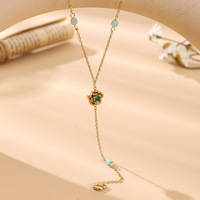 Kalung Baja Anti Karat Baru Bentuk Bunga Hati Persik Zirkon Model Y
