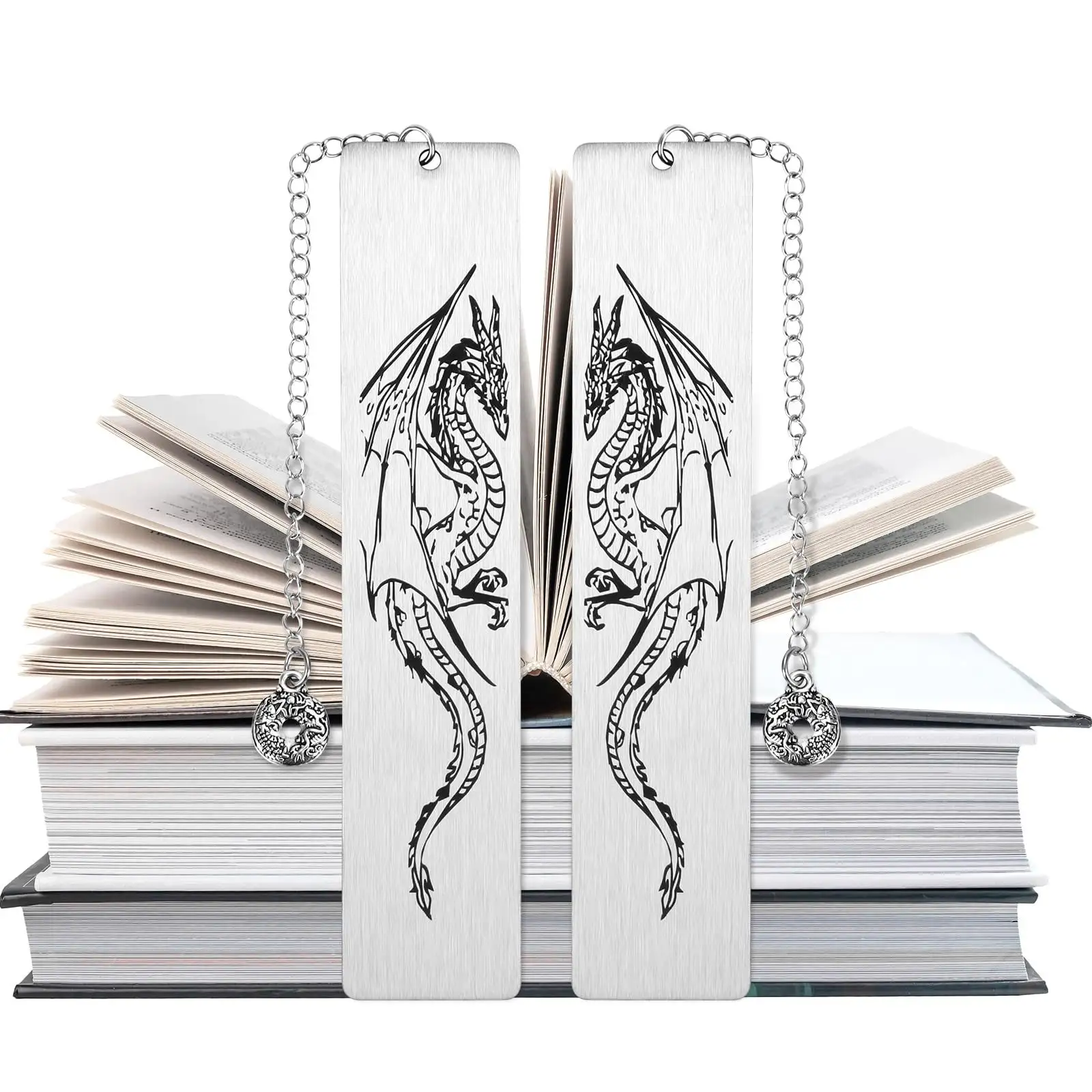 Custom China Style Tassel Bookmark Metal Bookmark Dragon Head Stainless Steel Engraving Bookmark for Kid Gift