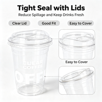 Gobelets jetables pour boissons froides, café glacé, etc., en PET transparent de 16 oz, diamètre 98 mm, avec couvercle plat, impression UV personnalisée du logo, prix usine.