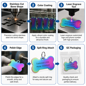 Targhetta Identificativa per Animali Domestici OEM in Acciaio Inossidabile Incisa al Laser con Nome e Telefono per Cani e Gatti, Collare Iridiscente con Logo Personalizzato, Antismarrimento, in Metallo, Campione Gratuito - Product Image 2