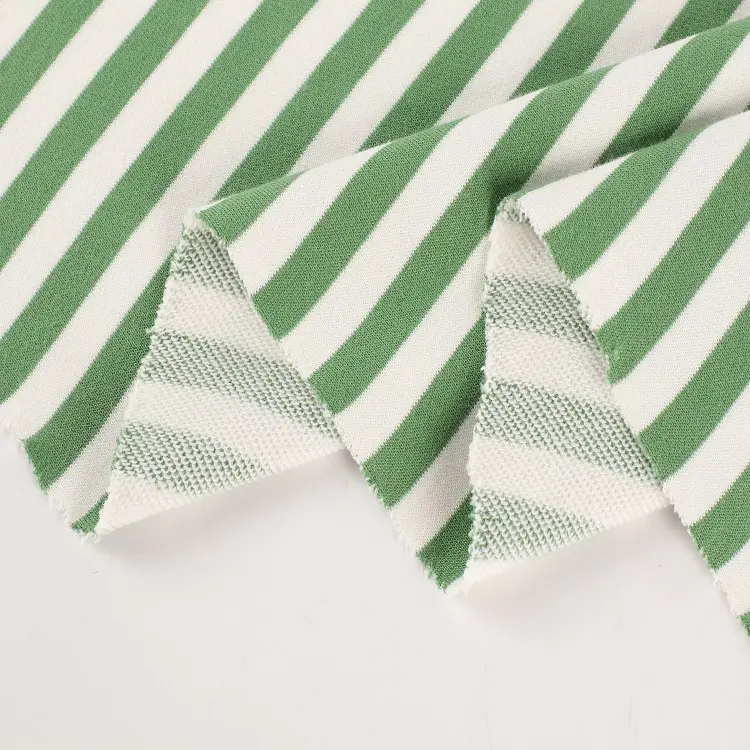 Đầy Màu Sắc Màu Xanh Lá Cây Sọc Sợi Nhuộm 65 Polyester 35 Chải Kỹ Bông Terry Vải Vải Cho Quá Khổ Áo