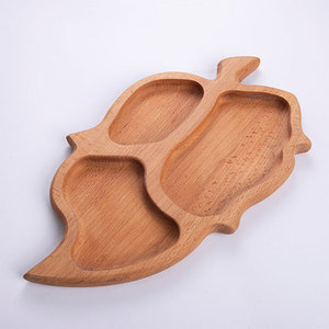 Fabulous Prices Unique Design Nuts Serving 3 Sections Leaf Shape 35 by 20cm Wooden <b>Snack</b> <b>Tray</b> - Product Image 3