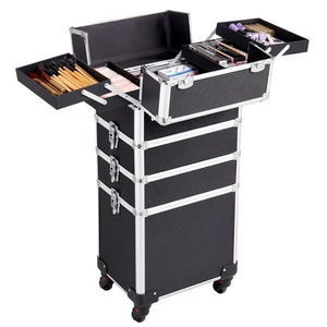 Maletín de Maquillaje Profesional <span class=keywords><strong>con</strong></span> Ruedas, Maletín de Cosmetología de Aluminio, Maleta de Viaje de Belleza - Product Image 3