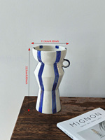 Vase en céramique rayé de style nordique avec poignée, pot à fleurs géométrique décoratif pour la maison et le bureau