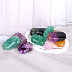 High Quality <b>Crystal</b> Palm Stone Natural Healing rainbow Fluorite Soap Tumbled Polished Candy Fluorite Big Tumble for Decoration - Product Image 2