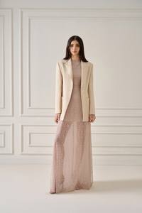 Vente chaude Femmes Blazers Élégant EMI SABLE JACQUARD BLAZER Coupe Droite À Manches Longues Femmes Costumes Blazers Sable Jacquard Vietnam - Product Image 2