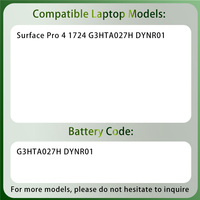 Batterie d'ordinateur portable de remplacement G3HTA027H DYNR01 pour Microsoft Surface Pro 4 12,3 pouces 1724