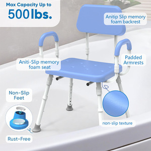 Shower Chair For Elderly Bath Seat Non Slip Toilet <b>Stool</b> Large Square Type <b>Adjustable</b> <b>Height</b> Bathroom Use - Product Image 2