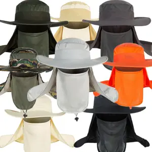 UPF 50 Outdoor Hiking Sun UV Protection Wide Brim Cap Quick Dry Waterproof Fisherman Face Cover Neck Flap Fishing Bucket Hat