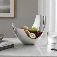 Corbeille à fruits ovale de luxe en acier inoxydable, durable et moderne, plateau de service sculptural pour fêtes, maison et restaurant
