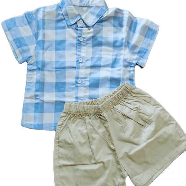 Children high quality short sleeve summer clothing sets baby girls tops and dress boys sleeveless suits